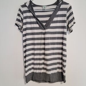 Motherhood Maternity Hooded Striped Shirt Medium